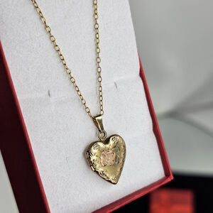 Vintage CMC Gold Filled Heart Locket & Necklace 19” Chain Floral Engraved Wow!